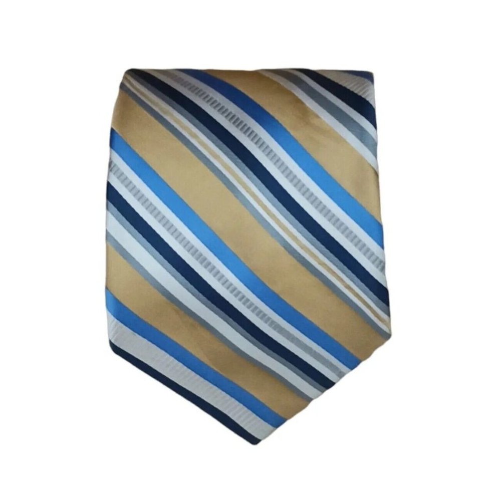 BURMA BIBAS Gold Striped Silk Tie USA 60"/ 4" EC